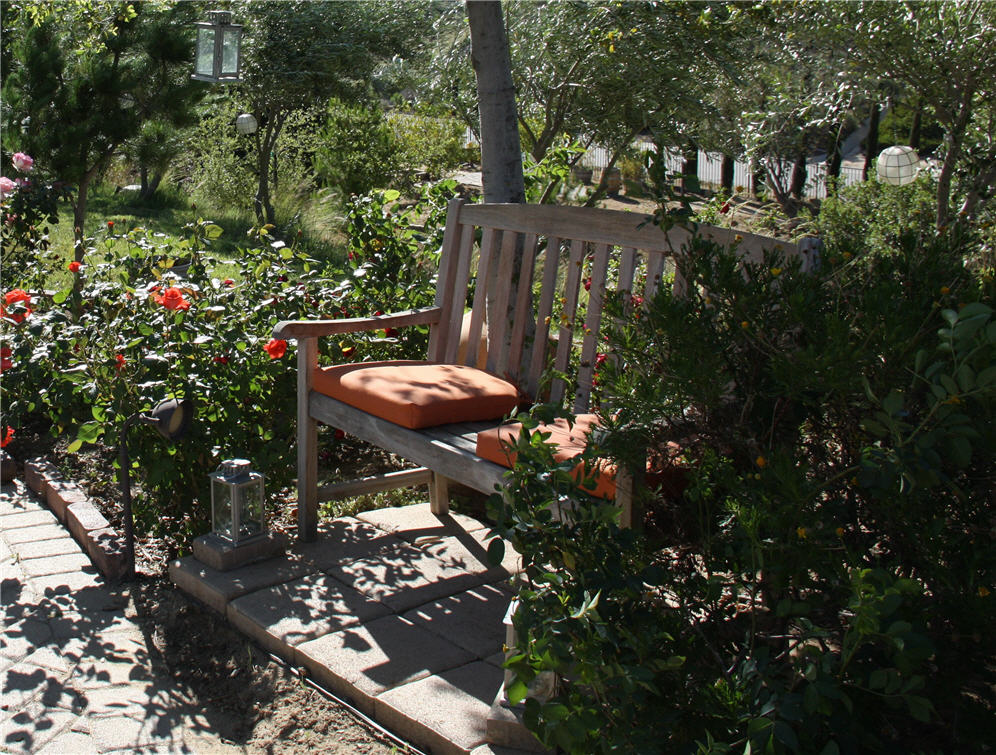 Bench with Orange Pillows